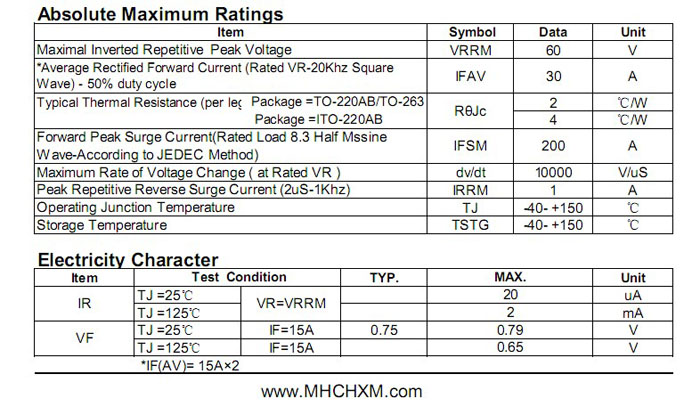 MHCHXM肖特基二极管MBR3060F