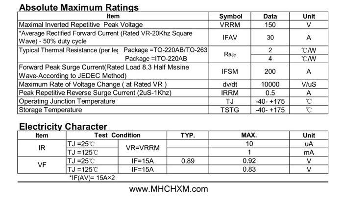 MHCHXM品牌肖特基二极管MBR30150F