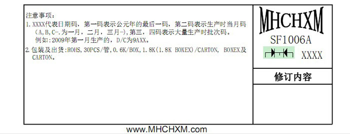 MHCHXM品牌超快恢复二极管SFF1006A