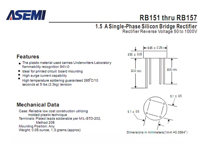 ASEMI整流桥RB157